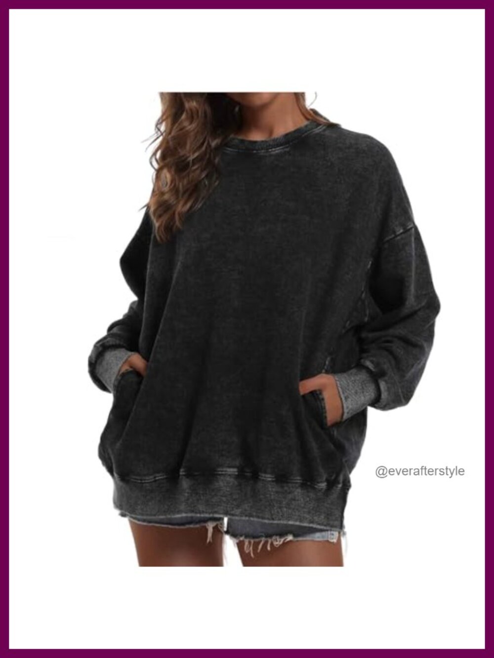 Oversized Cotton Blend Sweatshirt Loose Fit Pullover Crew Neck Long Sleeve